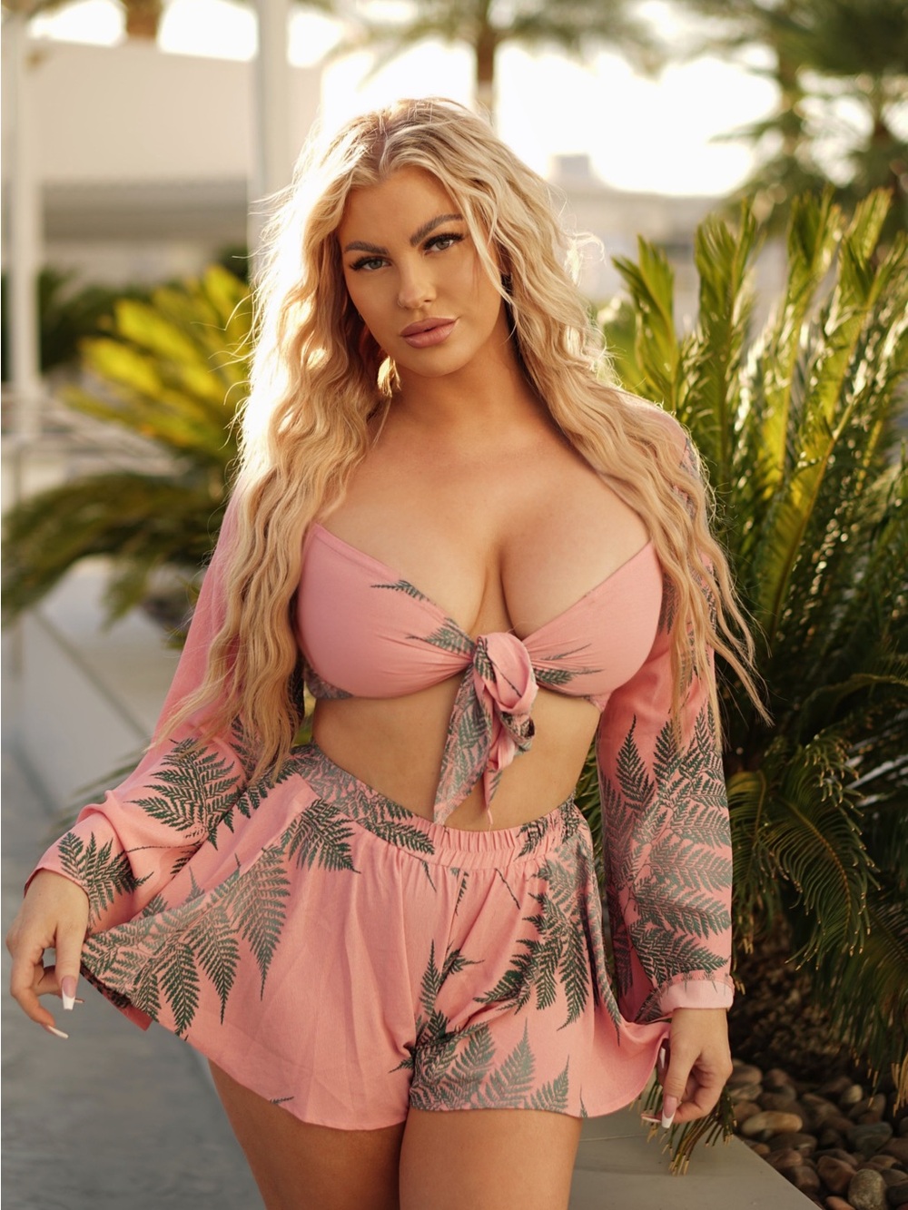 Pink and Green Leaf Print Two-Piece Set - pretty little thing